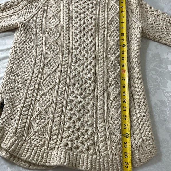LL BEAN Signature  Fisherman Cable Knit Side Zip Sweater Womens Size Small Cream - Picture 7 of 11